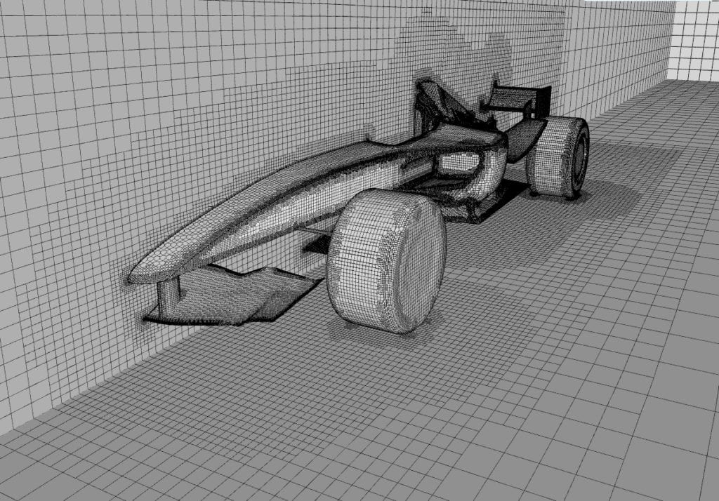Mesh of a Formula one car with refinement