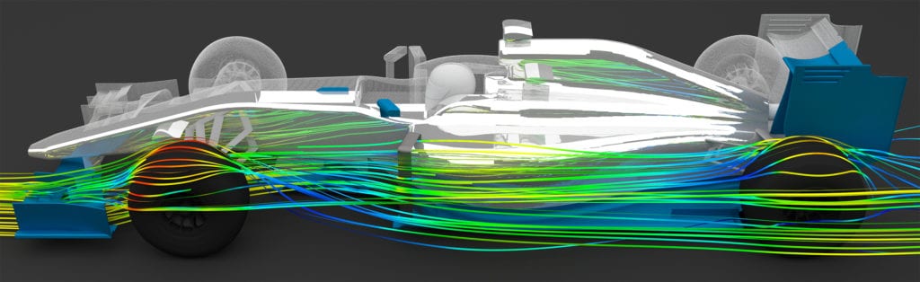 Streamlines around an F1 car