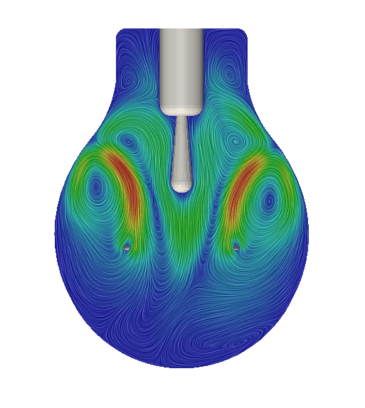 Simulation image showing laminar flows of natural convection inside a bulb