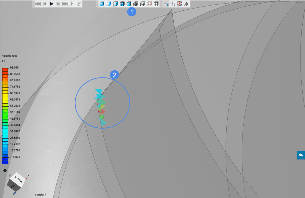 specific location of bad mesh elements in pump model