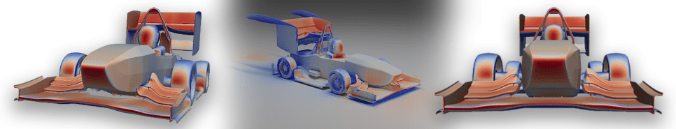 different angles of pressure coefficient and pressure isosurface visualizations of the vehicle 