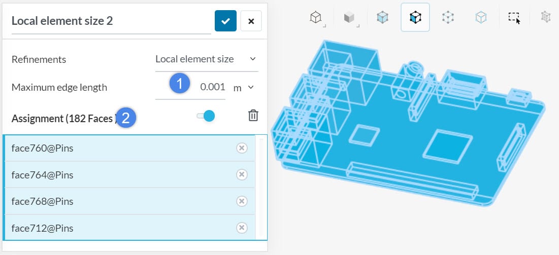 this picture shows how to add local element size mesh refinement on surfaces