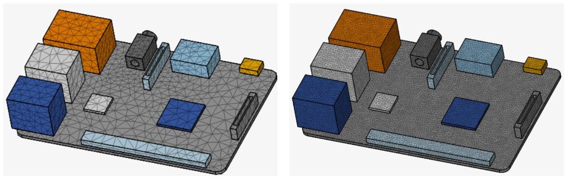 this picture compares a very coarse and a fine and uniform meshes of the computer model