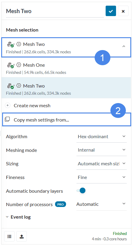copy mesh settings option 