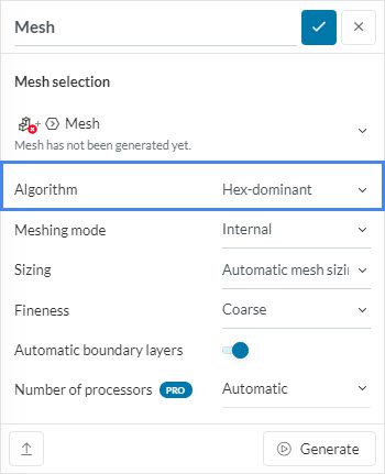 hex-dominant mesh chosen as meshing algorithm to solve cell zone error