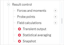 available result controls in a pwc analysis which includes forces and moments, probe points, field calculations, transient output, statistical averaging and snapshot
