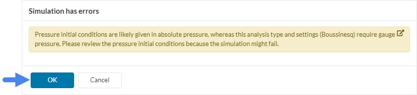 running a simulation warning message invalid pressure values