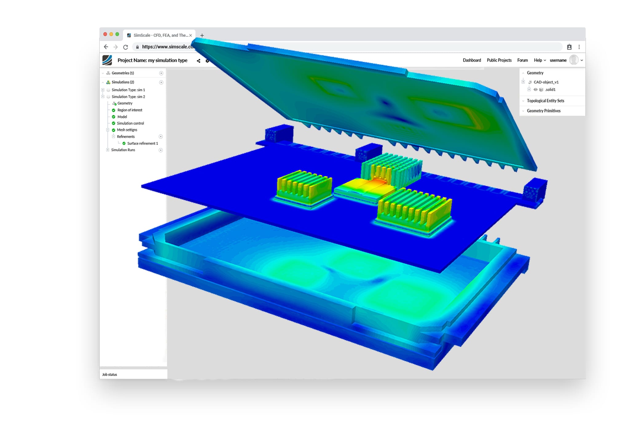 cloud-based heat transfer cfd simulation in an electronics design