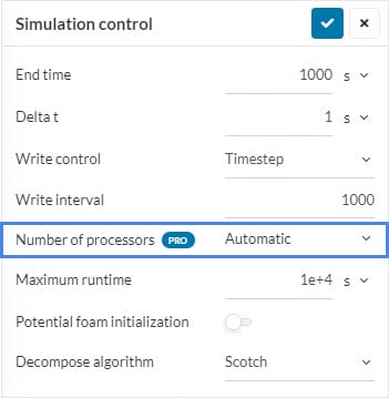 simulation control settings to show users how to assign number of cores to manage core hours