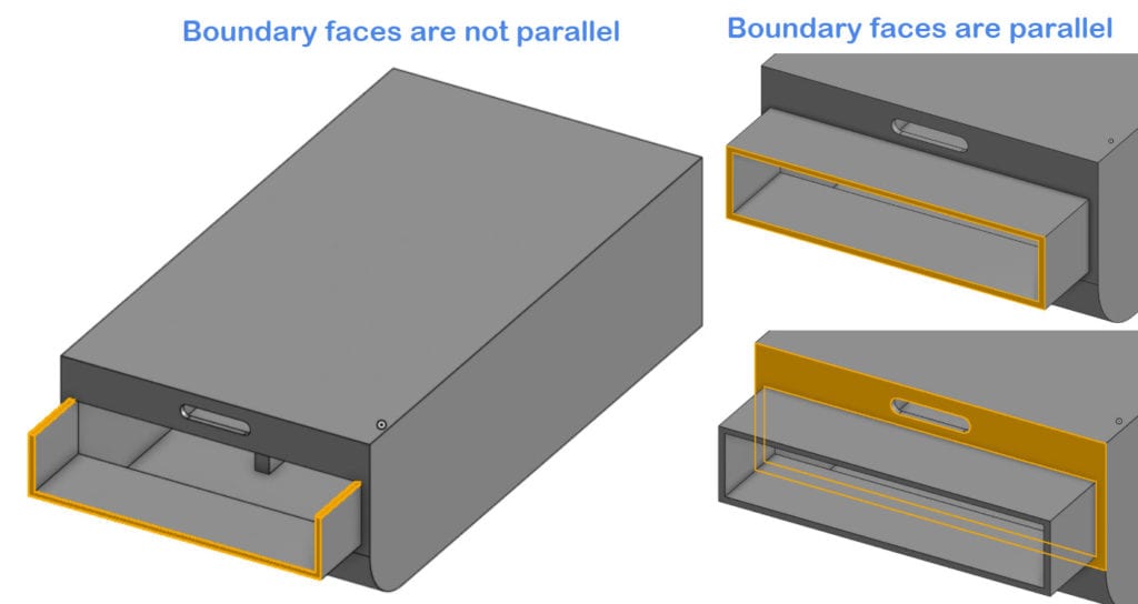 example of non-parallel surfaces  in a cad model to show one of the reasons why geometry operations fail
