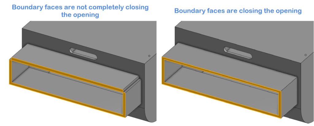 example of an open boundary face in a cad model to show one of the reasons why geometry operations fail