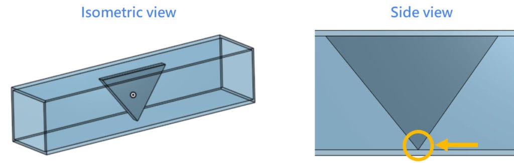 example of an open channel with an internal triangular component to show edge-to-face contact causing geometry operations to fail