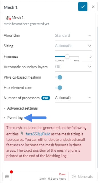 mesh too coarse error event log