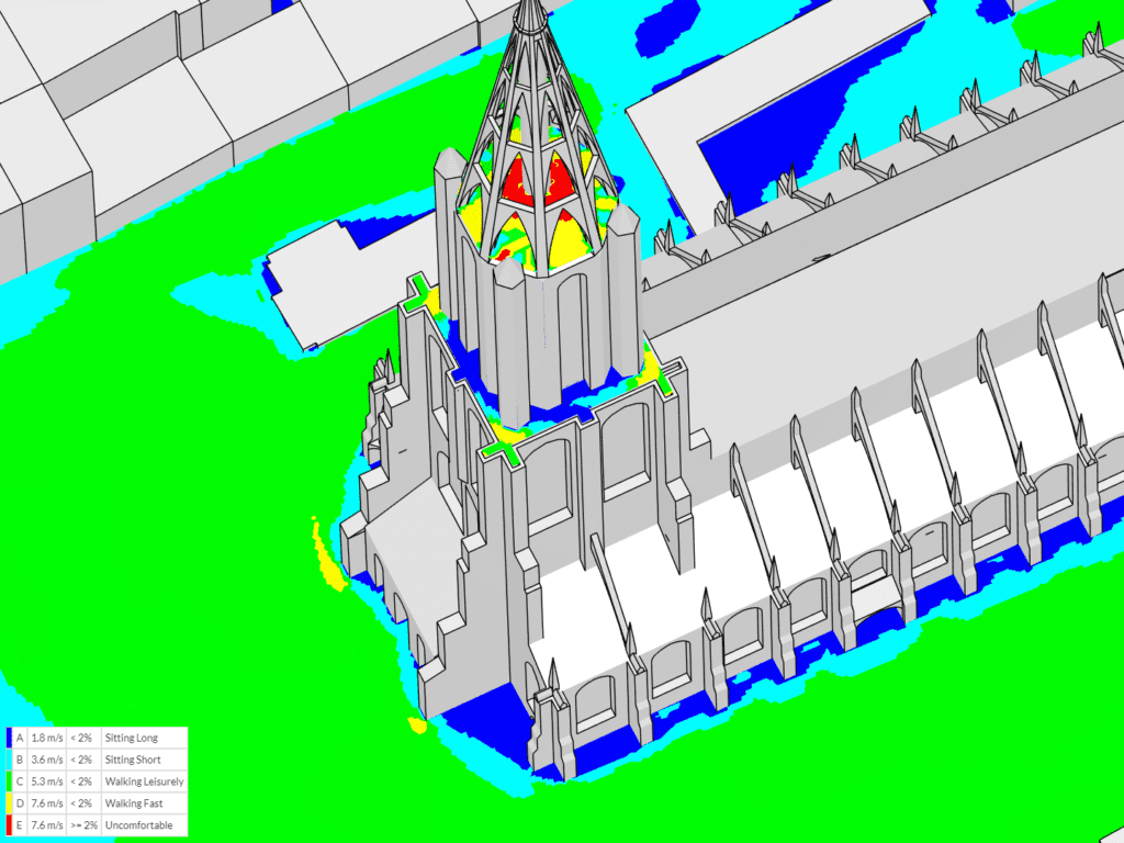 pedestrian wind comfort on the main tower of the ulm minster observation platforms colored according to the lawson criteria