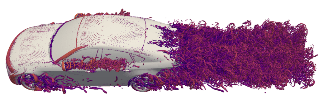 visualization of the q-criterion around the fastback car model shown within simscale 