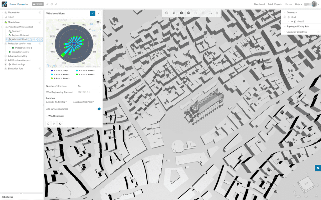 importing the wind condition data from meteoblue into simscale for the wind comfort simulation