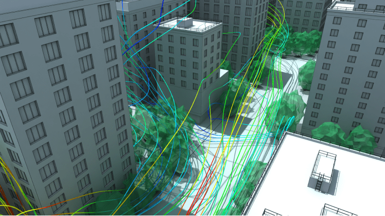 simulation view of trees impact on pedestrian wind comfort