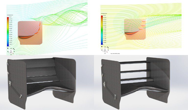 simulation of streamlines from open and closed rear wing configuration