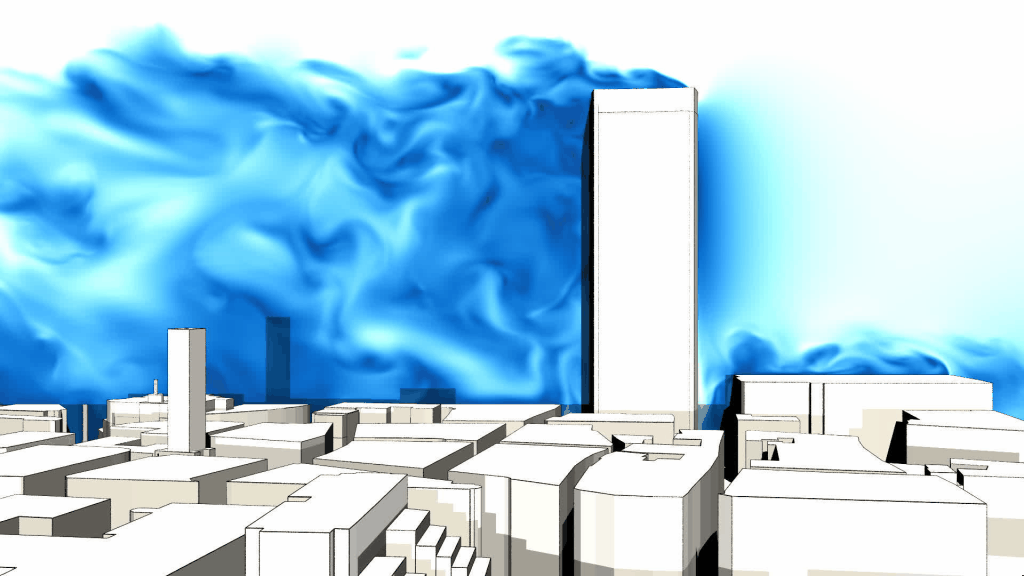 simulation showing microclimate around a building