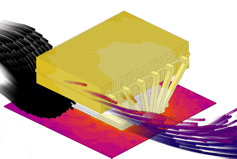 simulation results showing airflow around a CPU cooling system