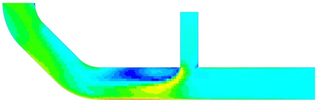 Velocity field on a cross section view of a pipe junction CFD analysis showing cell data
