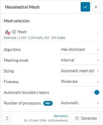 mesh setting automatic hex-dominant global