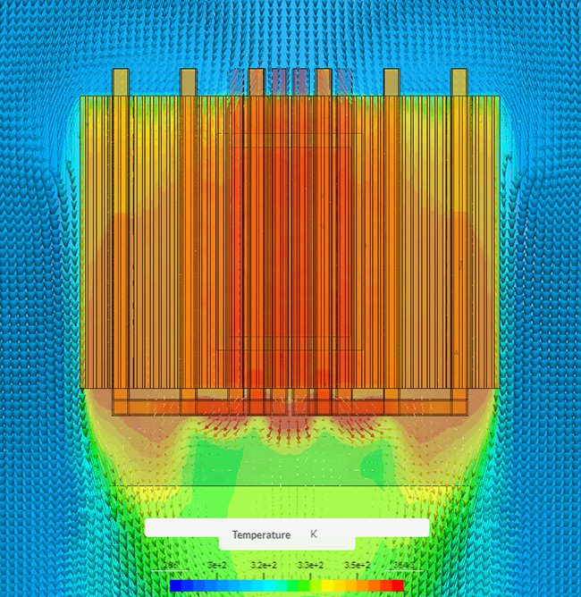 the cht temperature distribution post processing results from simscale's cloud solution 