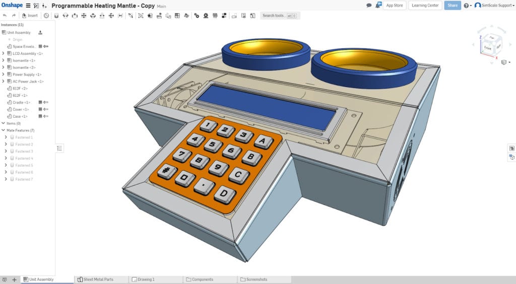 Onshape CAD programmable heating mantle