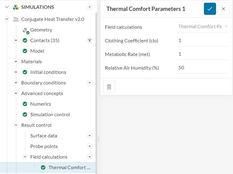 thermal comfort parameters setup
