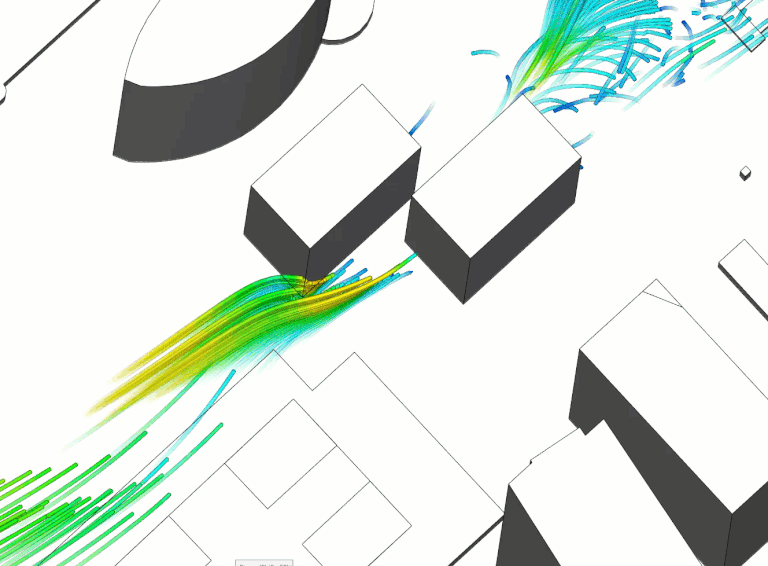 simulation of wind flow around blocks