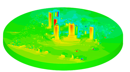 simulation results showing wind loads in site safety evaluation of building design process