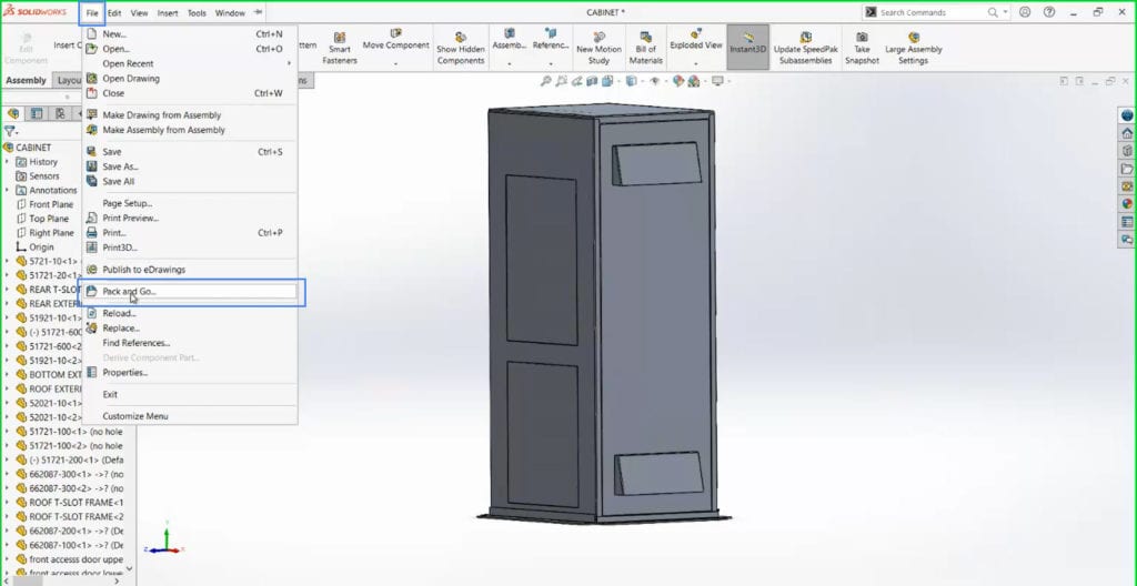 solidworks pack and go export for assemblies