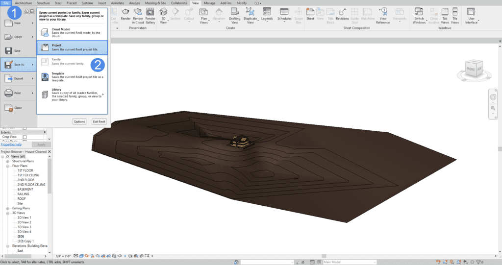 saving the revit model as project to export the terrain