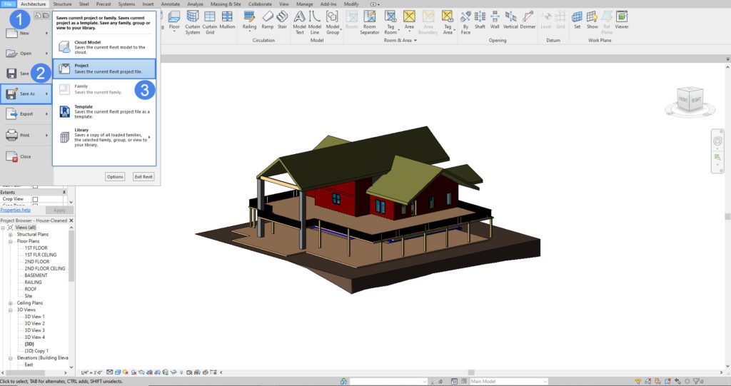saving the revit model as project to export directly