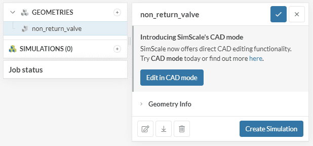 entering simscale cad mode valve