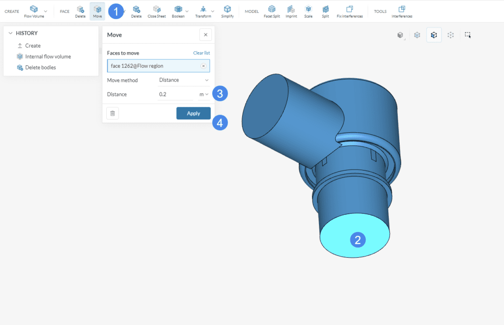 move face operation cad mode simscale valve