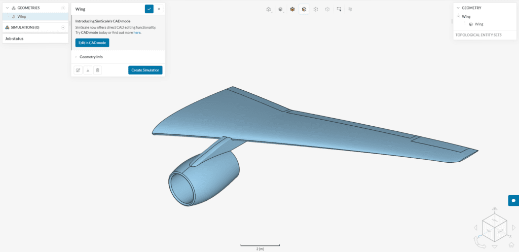 wing simulation geometry to perform a compressible analysis