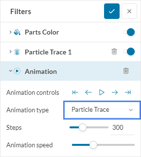 animation type is set to streamlines for visualization of the particle trace around the wing