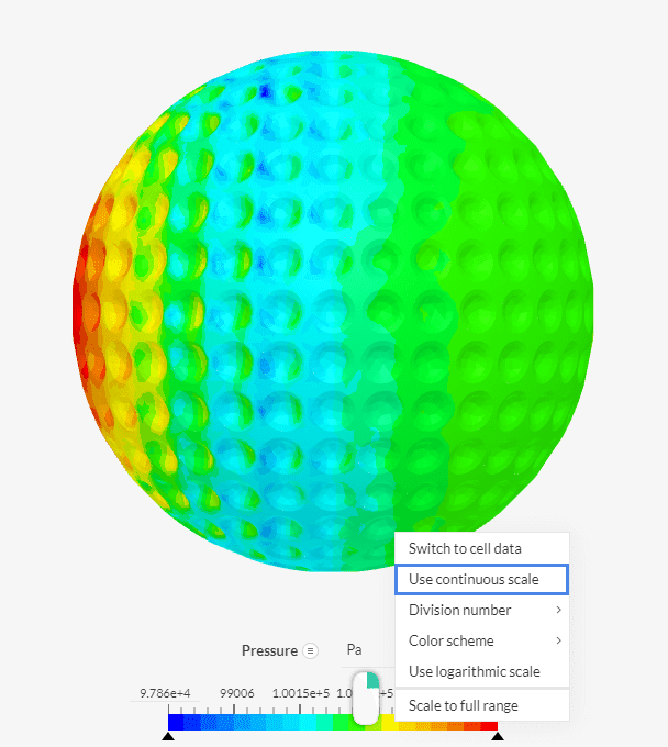 continuous legend pressure distribution results post processor golf ball