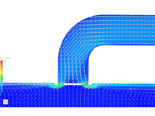 side view of simulation of swirl diffuser