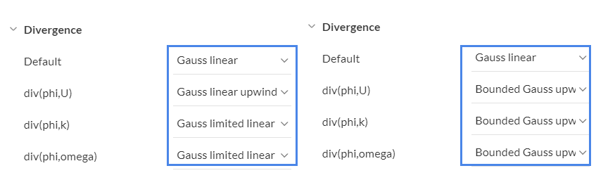 divergence settings under simscale flow simulation numerics