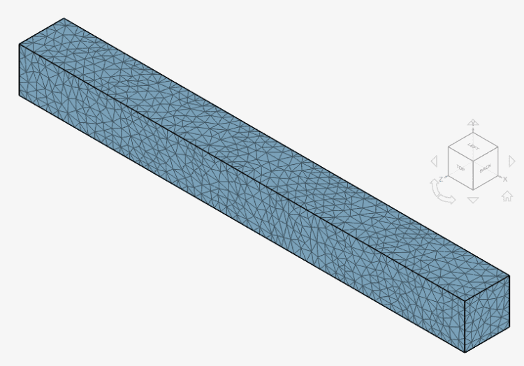 a meshed square cantilever beam in simscale