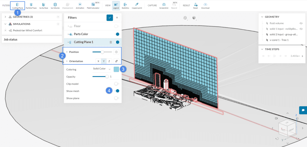 creating a vertical mesh clip in pwc post-processor within the simscale platform 