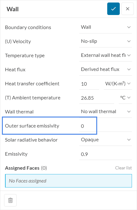 outer surface emissivity settings solar load