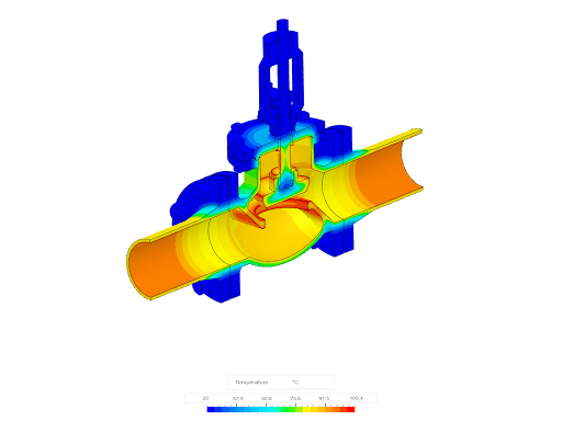 globe valve simulation results with temperature distribution shown