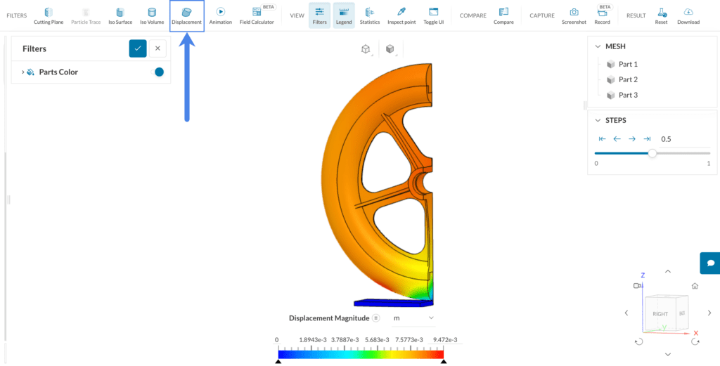 create displacement plot online post-processor simscale