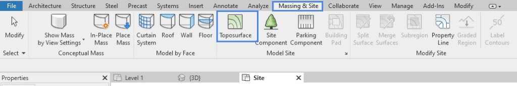 toposurface tool in revit terrain