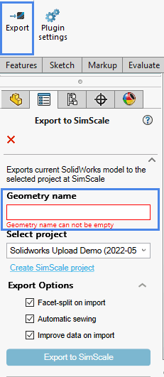 solidworks plugin simscale Gemoetry name