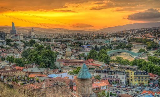 sunset over the city of Tbilisi, Georgia 
