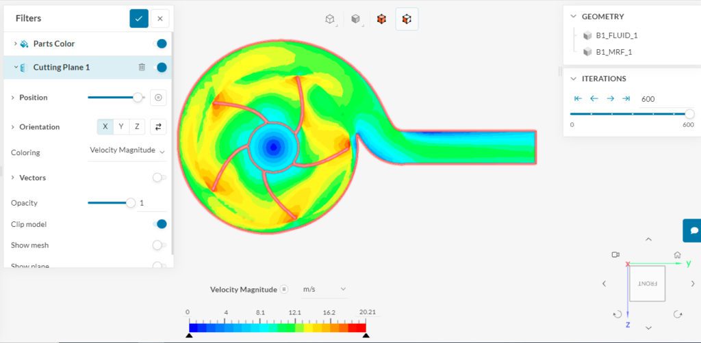 velocity on plane in centrifugal pump simscale